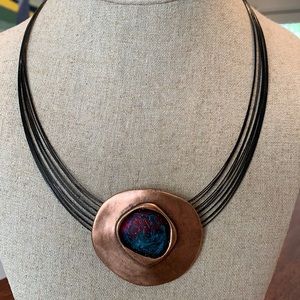 Chico’s Copper Pendant with Black Wire Necklace